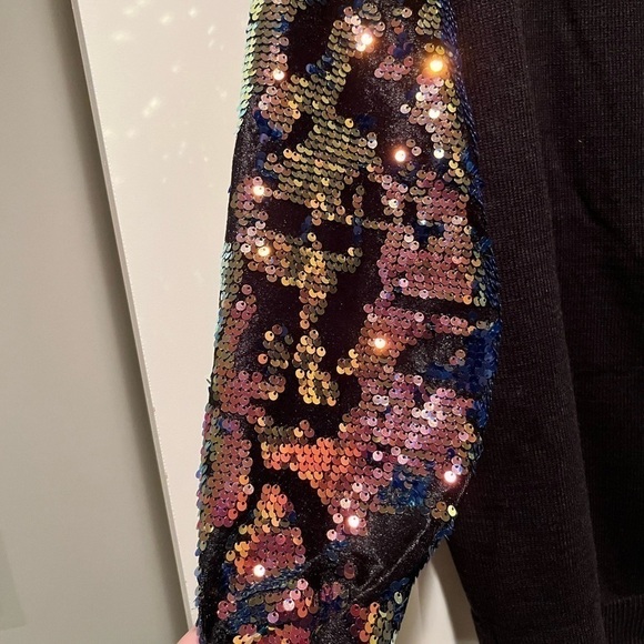 𝅺gorgeous multicolor sequin arm black sweater Designer inspired. XXL holiday - Picture 3 of 7